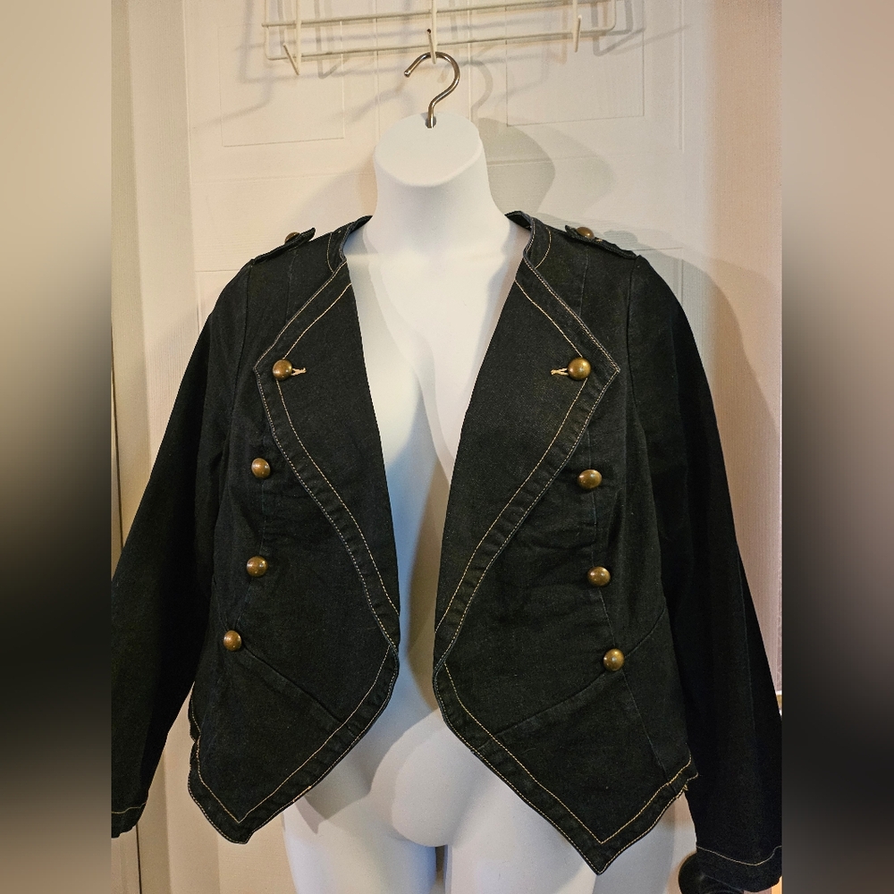 Love & Legend Cropped Blue Military Denim Jean Jacket Plus Size 16 Addition Elle